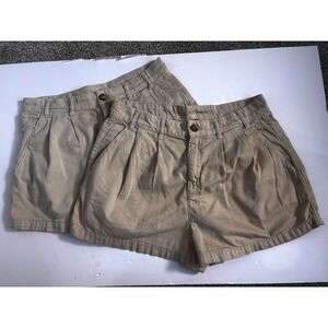Free‎ People lot of 2  Pleated Shorts High Waist Casual Khaki Comfy Size 12
